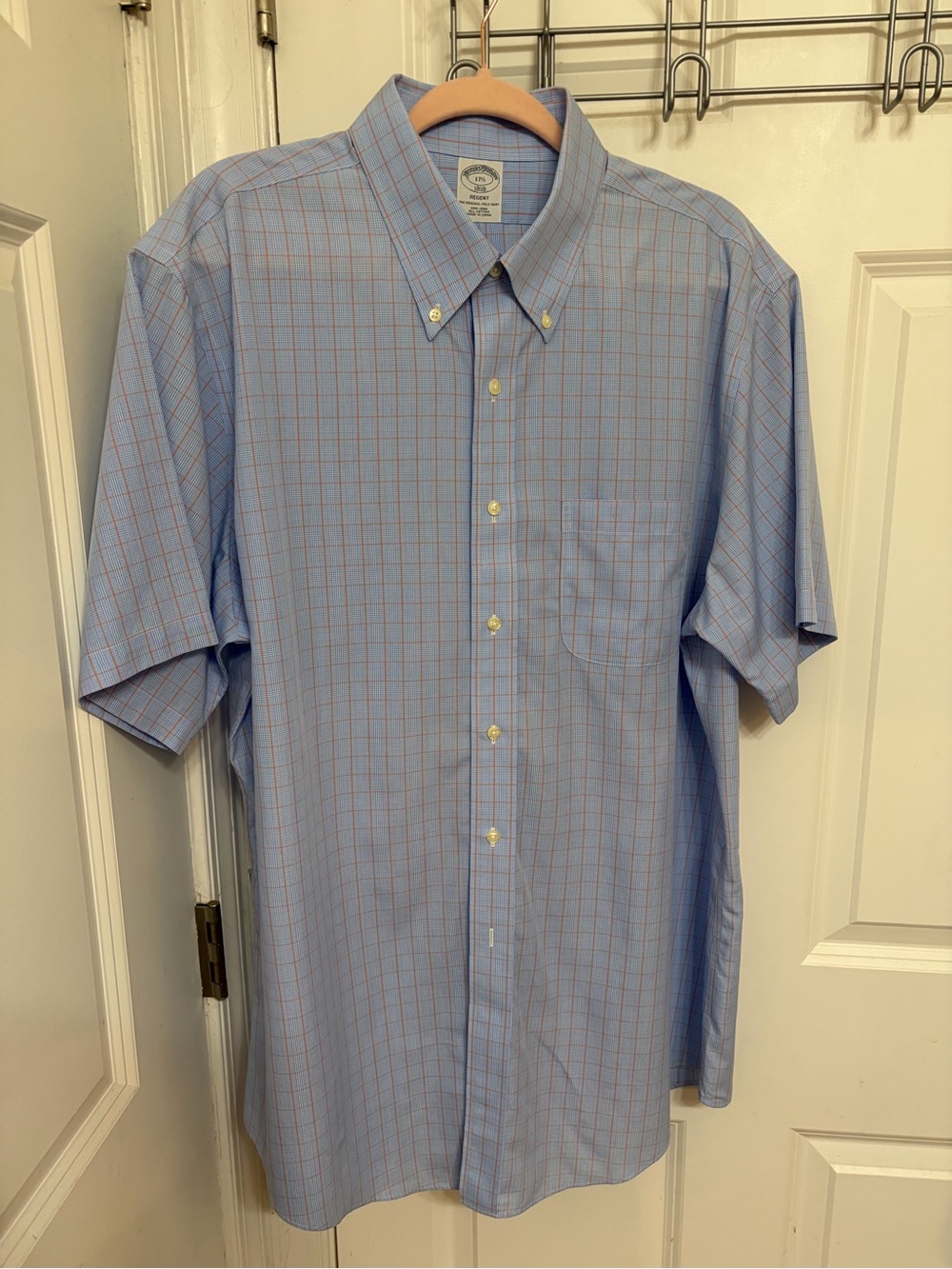 Brooks Brothers Light Blue Short Sleeve Windowpane Button-Down Shirt